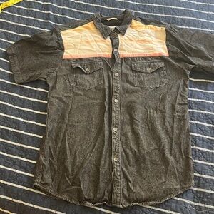 Iron and Resin black Denim Western Panel Large button down